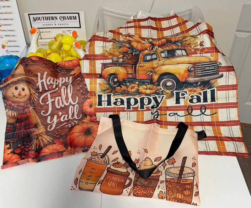 Surprise Pick 2: Fall Flag, Fall Apron, and Pumpkin Spice Tote Bag